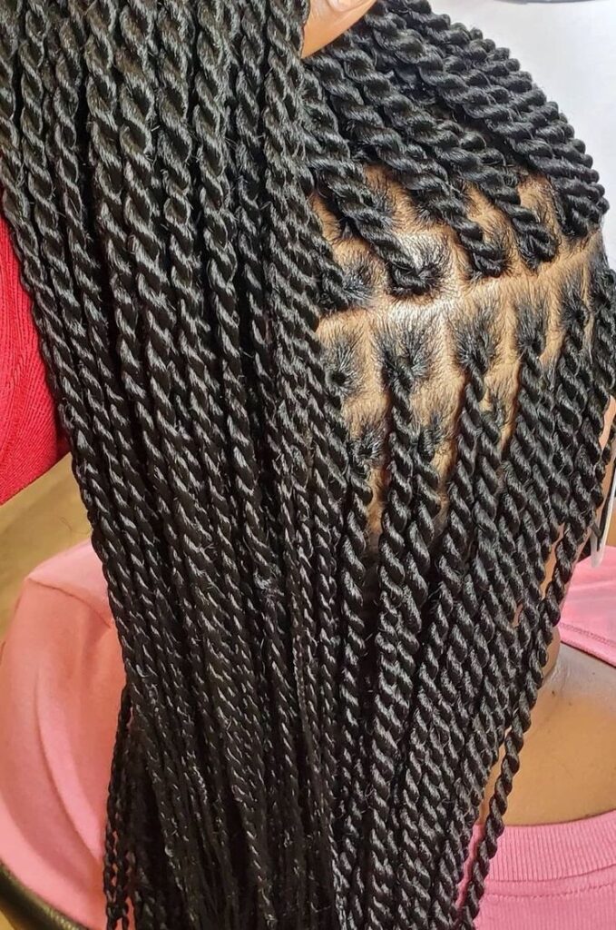 protective Senegalese twists on natural 4C hair