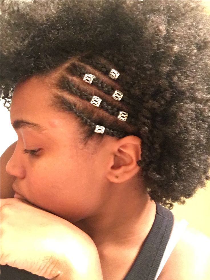 Side cornrows with loose natural 4C hair