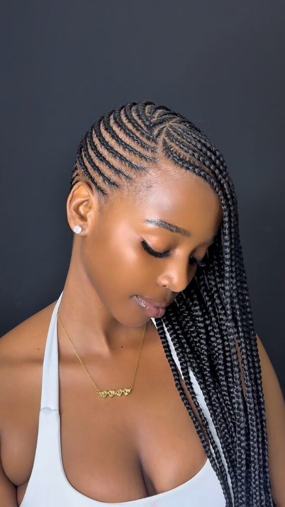 protective Side-swept braids on natural 4C hair