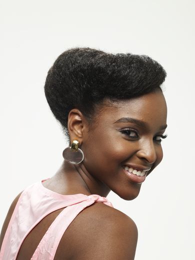 Side-twisted updo on natural 4C hair