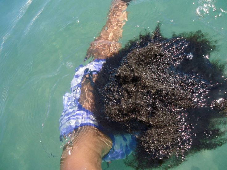 woman swimming with natural hair
