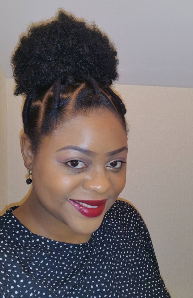 Natural 4C hair styled in a threaded updo