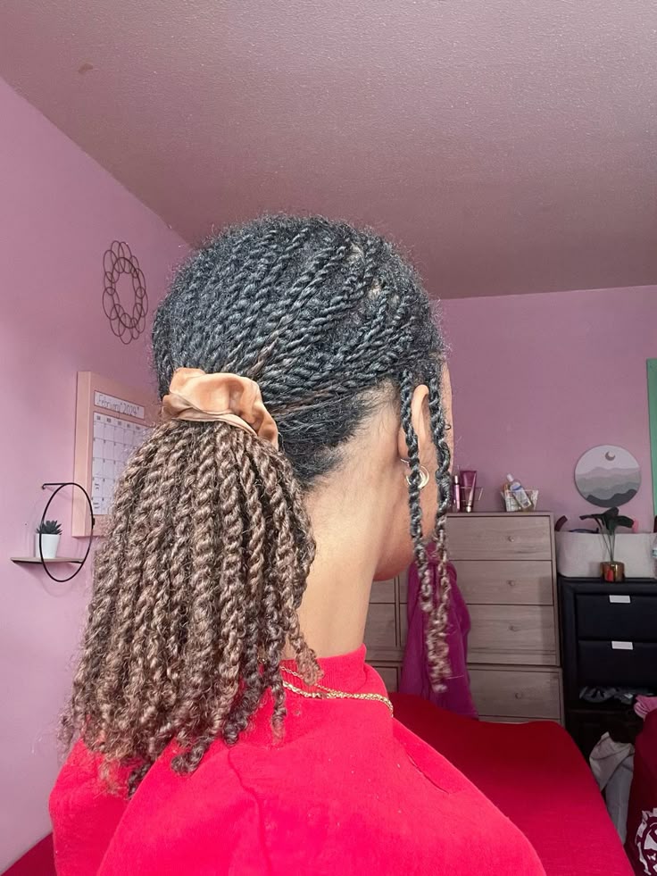 Twists gathered into a ponytail