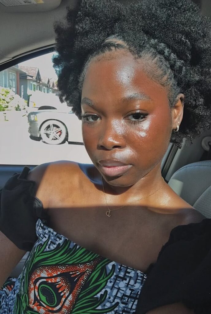 Natural 4C hair with two front cornrows