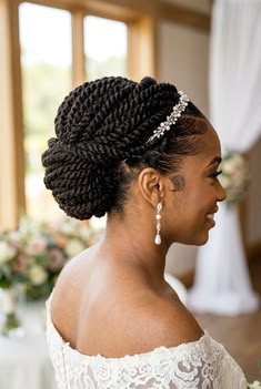 Two-strand twist updo on natural 4C hair