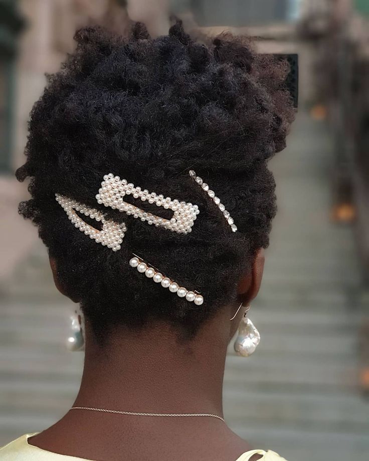 Elegant accessorized updo for transitioning natural hair