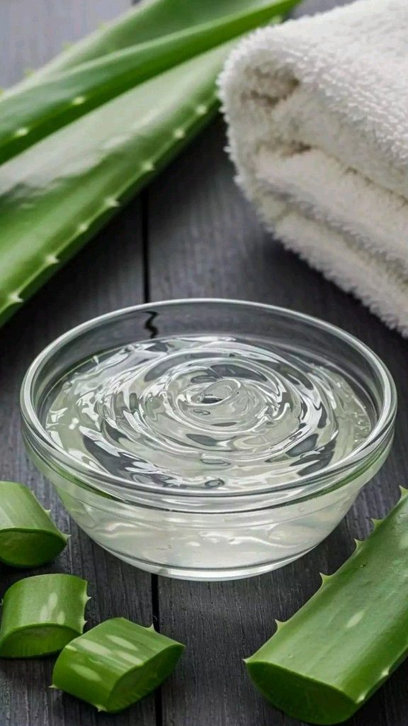 Fresh aloe vera gel being scooped into a clean bowl.
