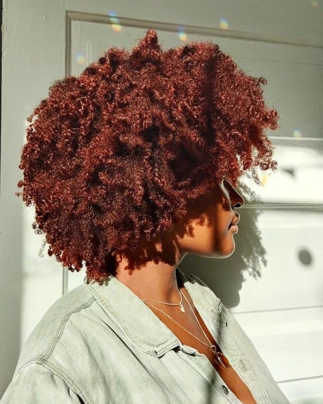 Black woman with auburn natural hair
color for dark skin