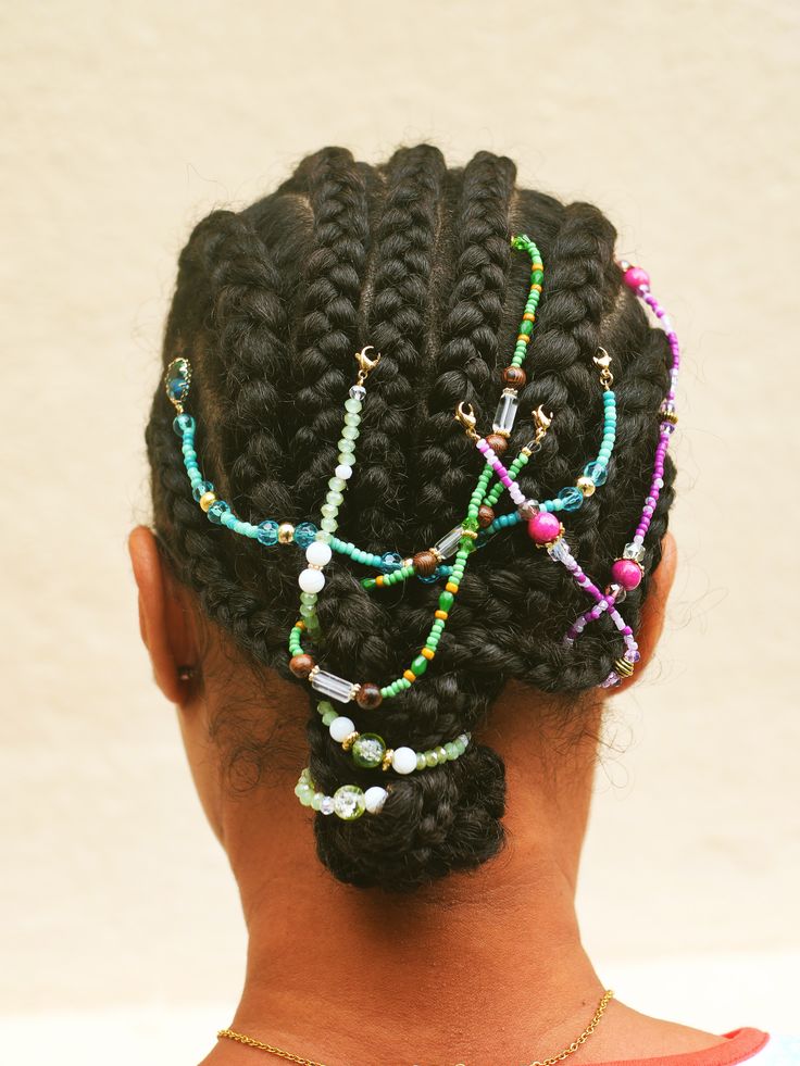 Natural updo decorated with a beaded hair chain