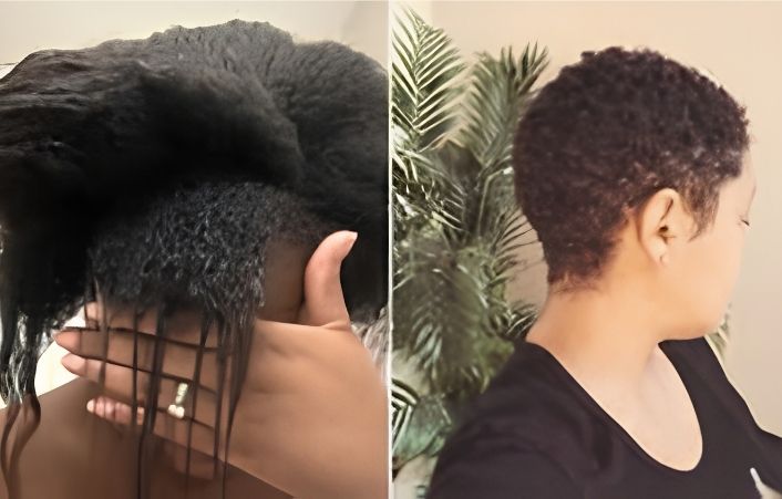 Comparison of short natural hair after big chop and long transition