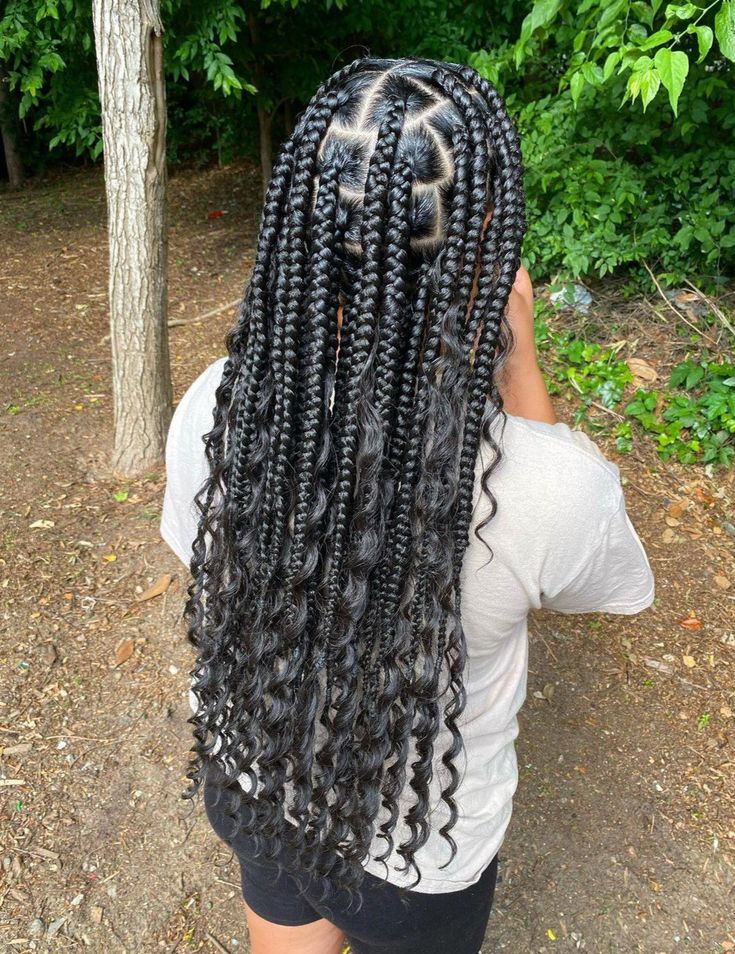 Boho box braids with loose curls