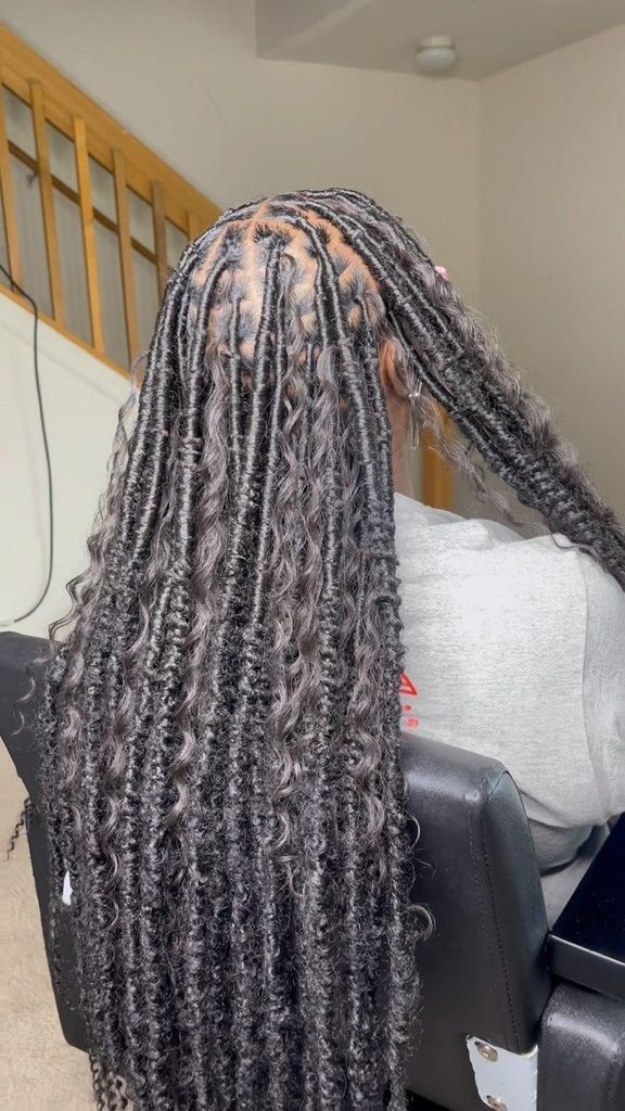Boho faux locs with curly strands