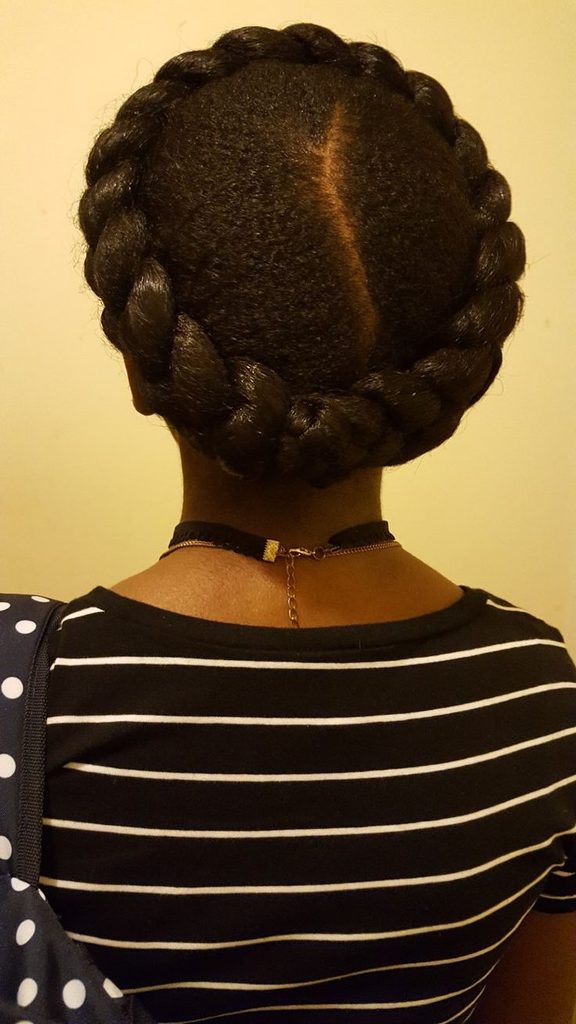 Braided crown school hairstyle for natural 4C hair