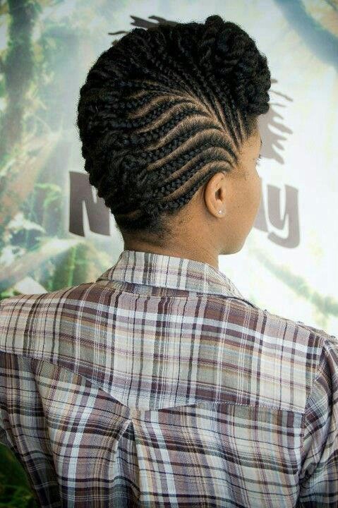 Woman wearing a braided faux hawk hairstyle