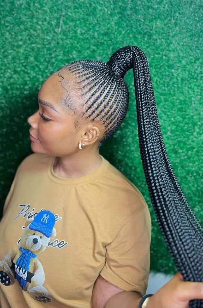 Long braided ponytail protective hairstyle