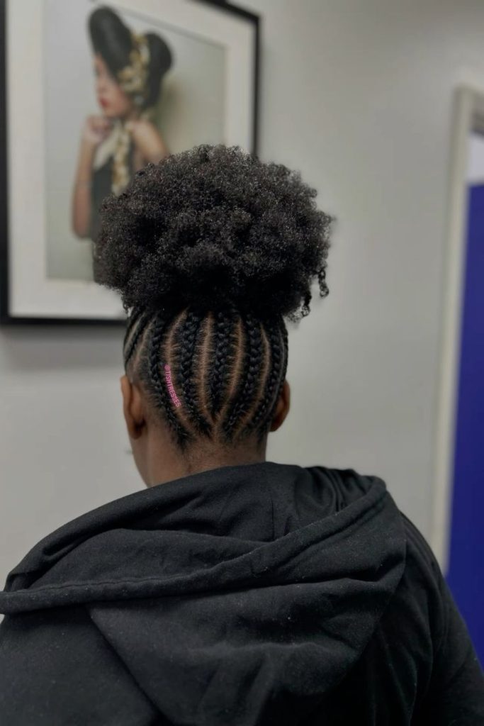 Natural 4C braided puff ponytail hairstyle