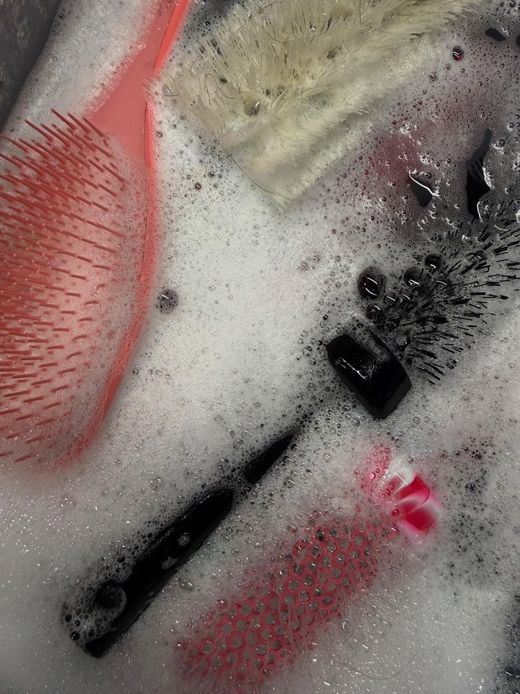 Clean combs and brushes prepared for natural hair care