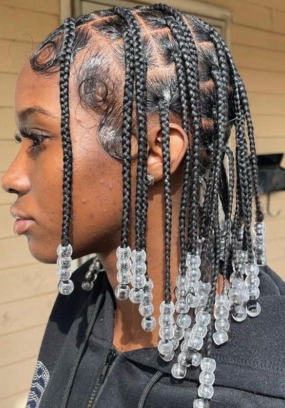 Natural hair decorated with clear beads