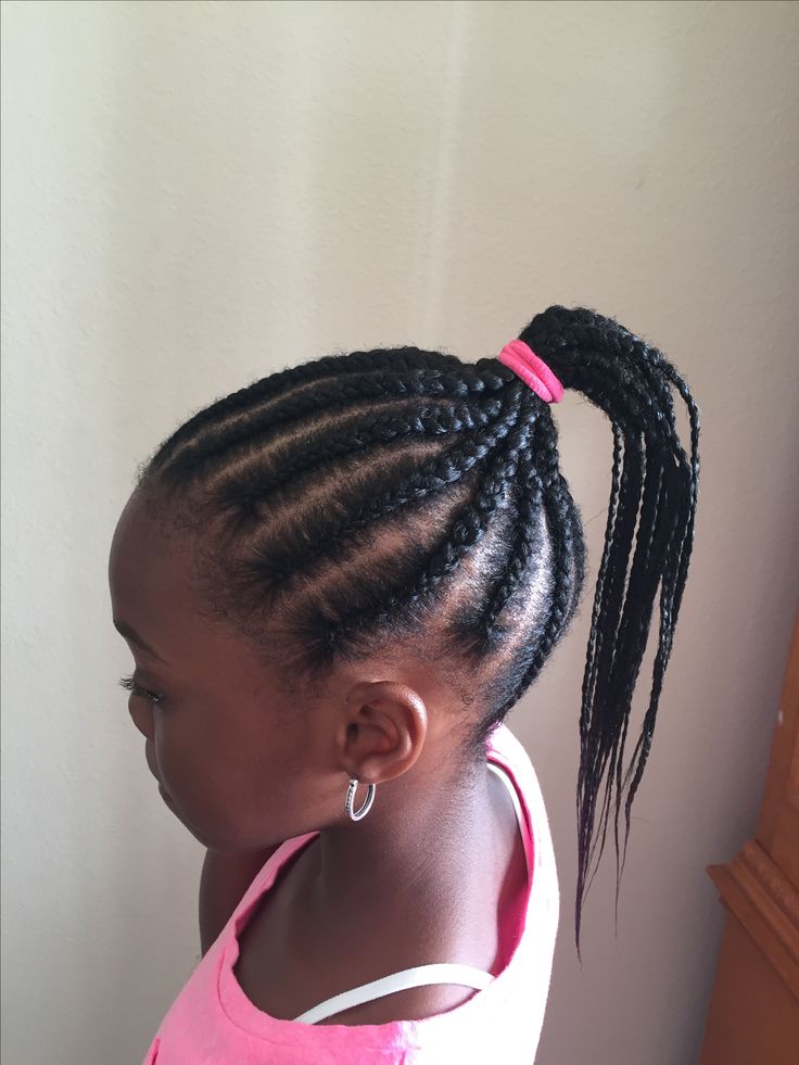 Active Black child wearing a cornrowed ponytail protective styles