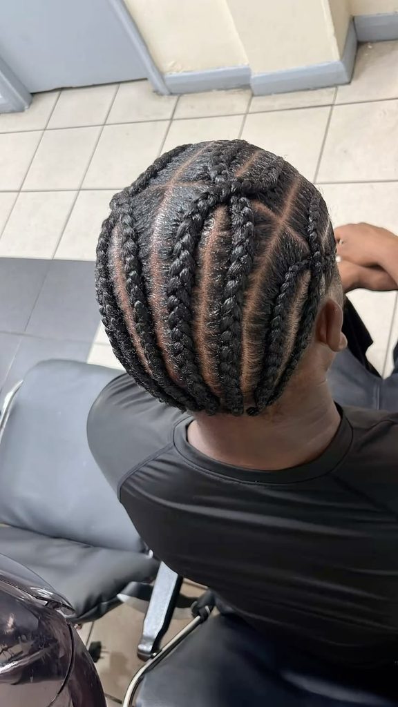 criss-cross braided hairstyle on natural hair