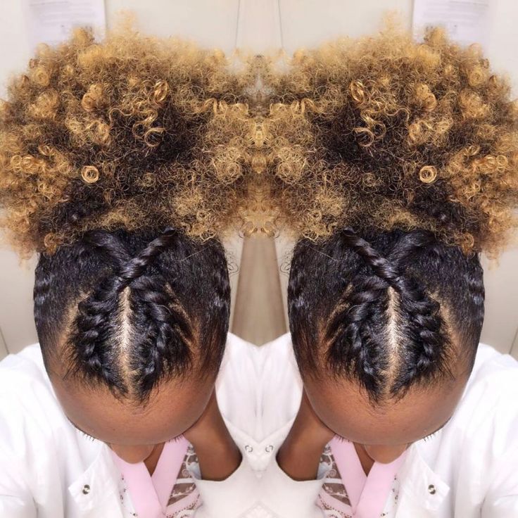 Natural 4C puff hairstyle with crossed front twists