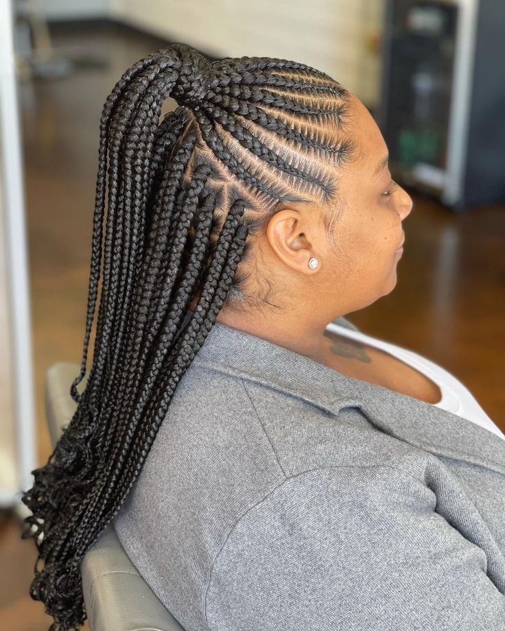 Crown cornrows with individual braids