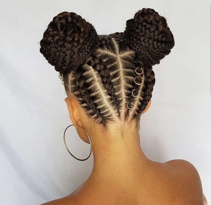 Double cornrow buns protective hairstyle