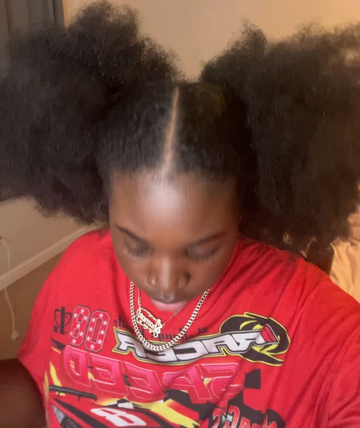 Double puffs with middle part for natural 4C hair