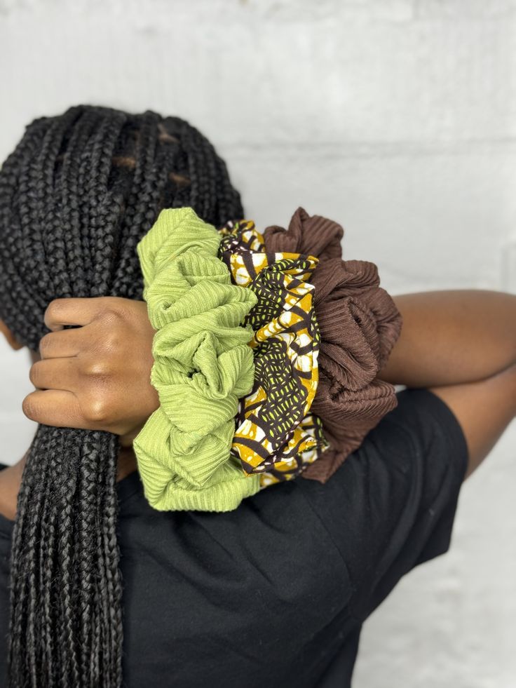 Natural hairstyle secured with a fabric hair tie