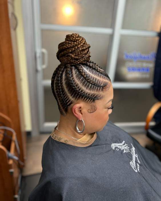 Feed-in braided bun protective hairstyle