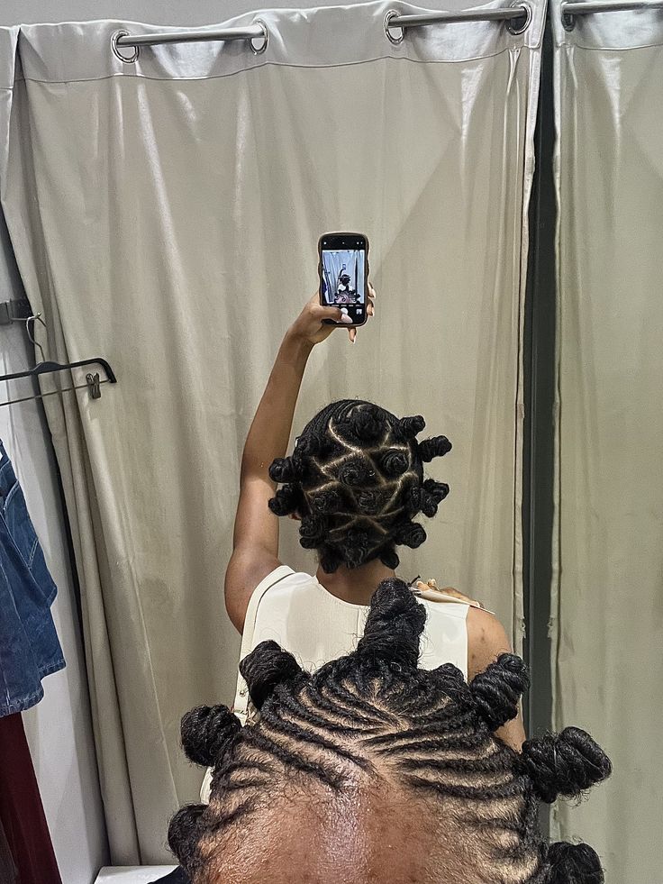 Flat twists and Bantu knots hairstyle