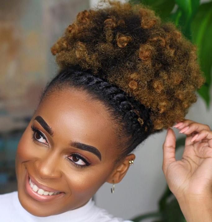 Natural 4C puff hairstyle with a flat twist crown