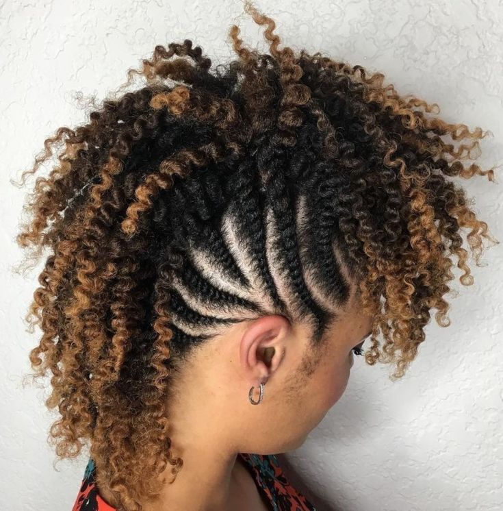 Woman wearing a flat-twist faux hawk natural hairstyle