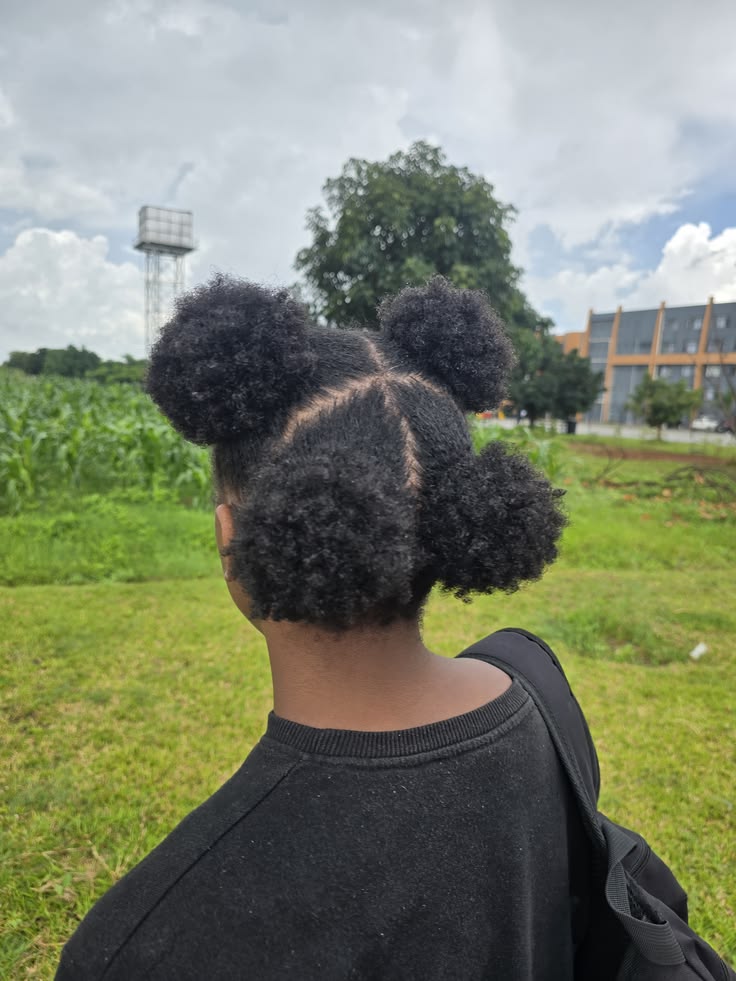 Four mini puff hairstyles on short natural 4C hair
