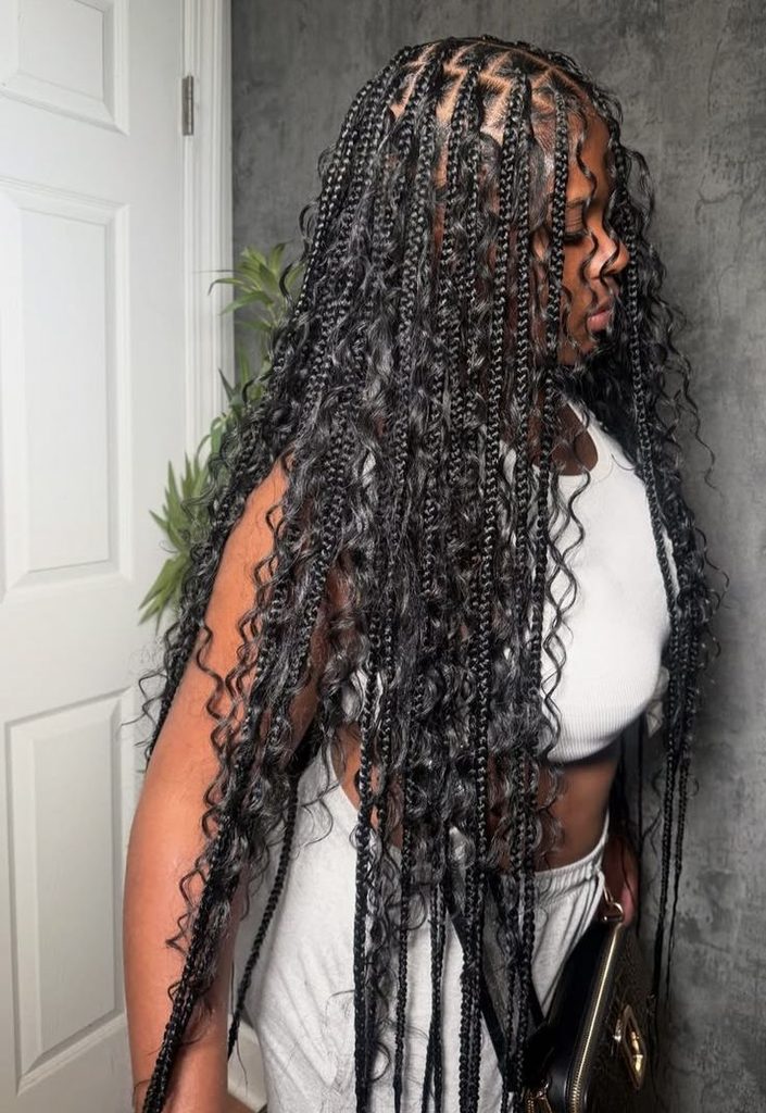 Goddess box braids with curly ends