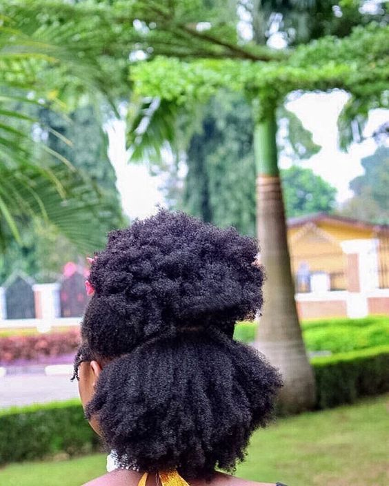 Half-up half-down afro school hairstyle for natural 4C hair