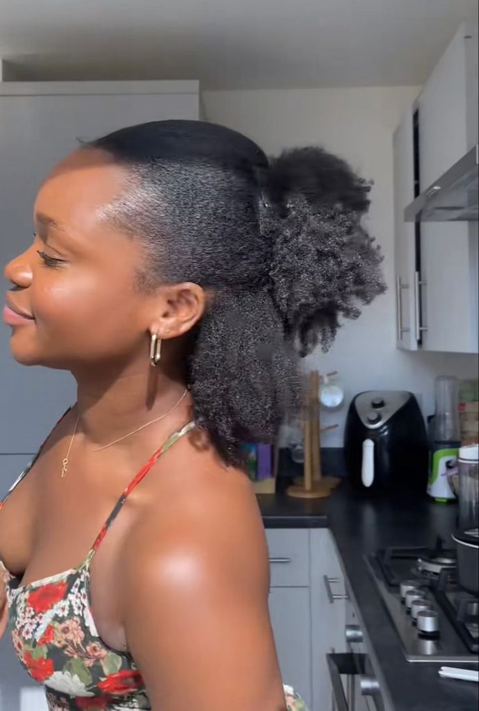 Half-up half-down puff hairstyle for natural 4C hair