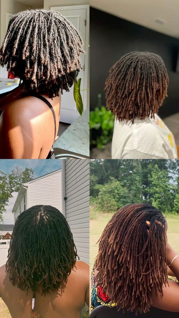 Woman showing healthy growing microlocs with natural new growth