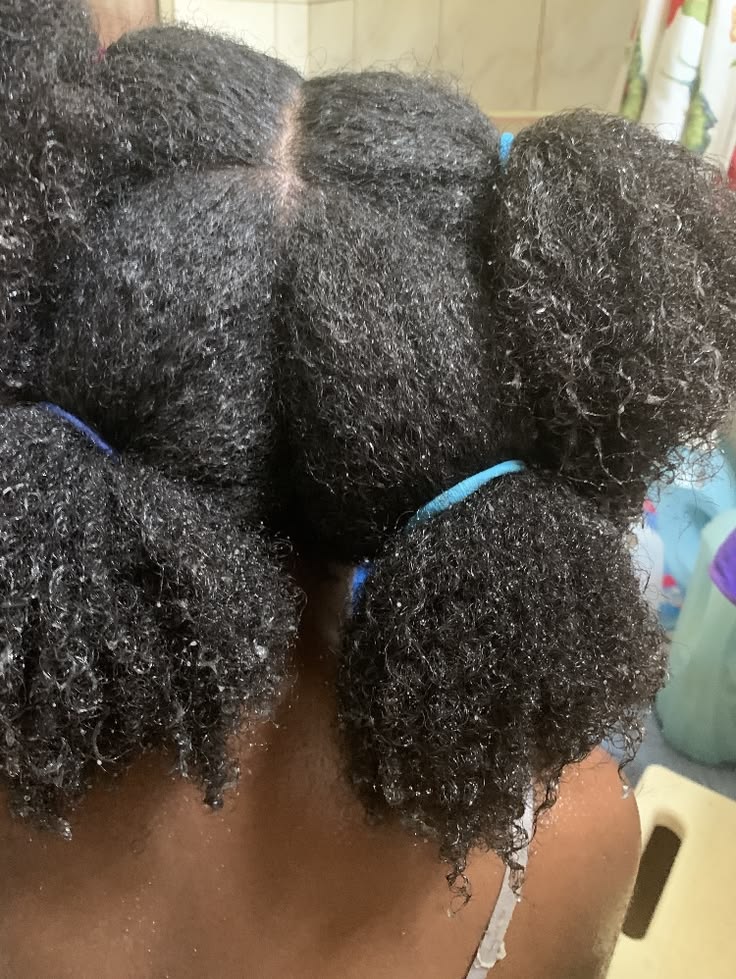sectioned damp hair before rice water application