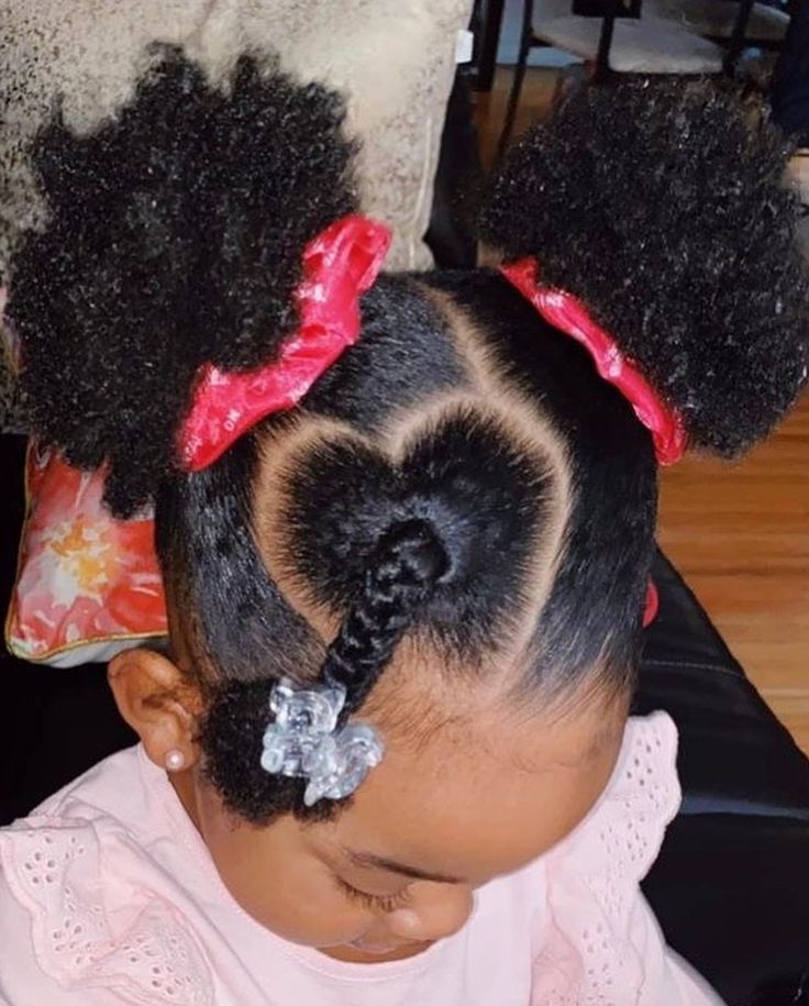 Heart-shaped part with puff on natural 4C hair
