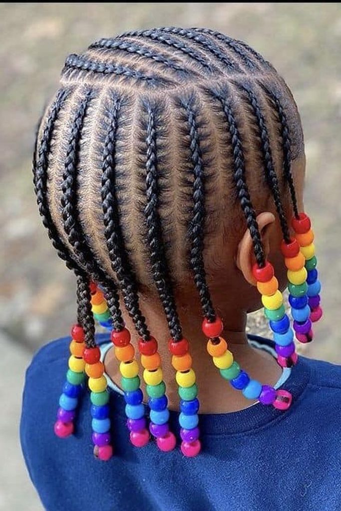 Mini cornrows with beads on natural 4C hair