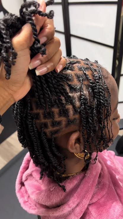 Mini twists on natural 4C hair for a child
