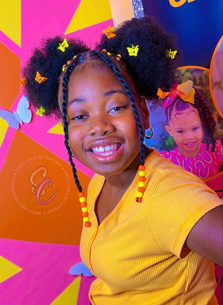 Natural 4C puff hairstyle with colorful beads
