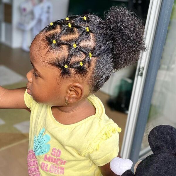 X-part rubber band ponytails on natural 4C hair