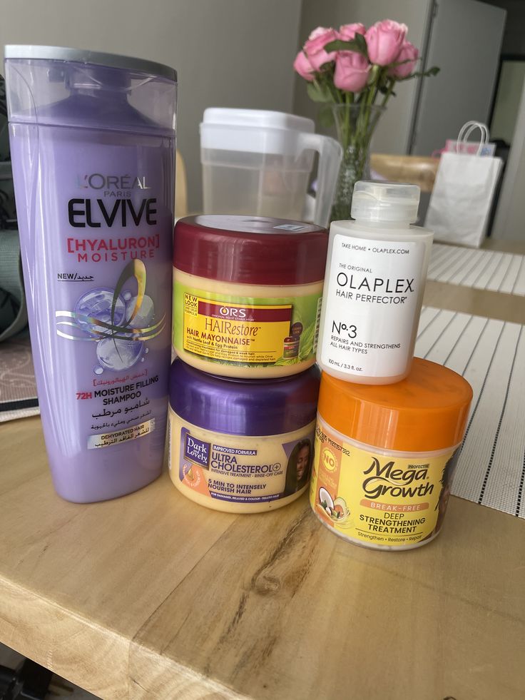 Lightweight hair products arranged for a natural hair routine
