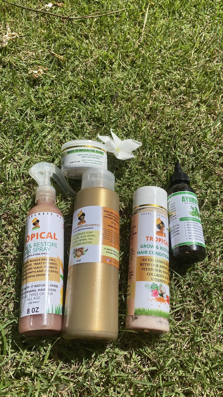 Lightweight natural hair products arranged for summer hair care
