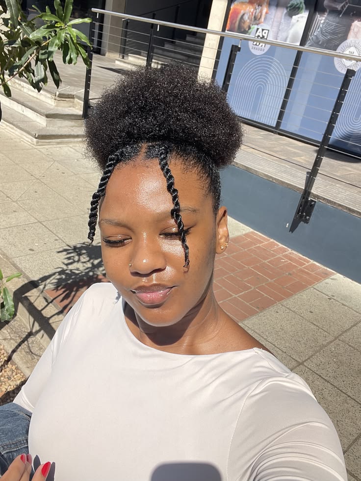Natural 4C puff hairstyle with mini twists at the front