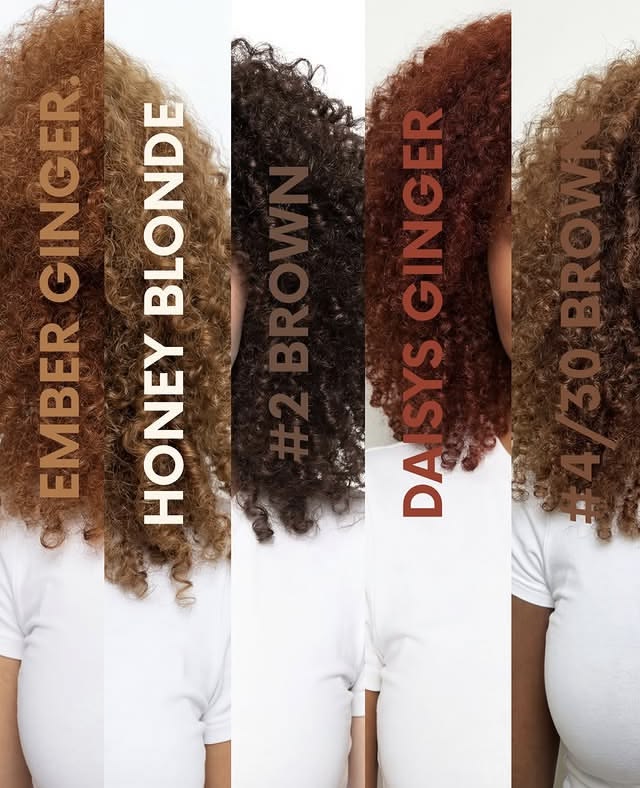 Different hair color swatches beside dark natural hair