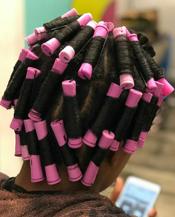 Curly perm rod set on transitioning natural hair