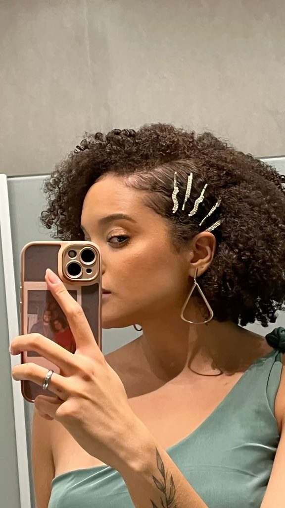 Twist-out with one side pinned away from the face